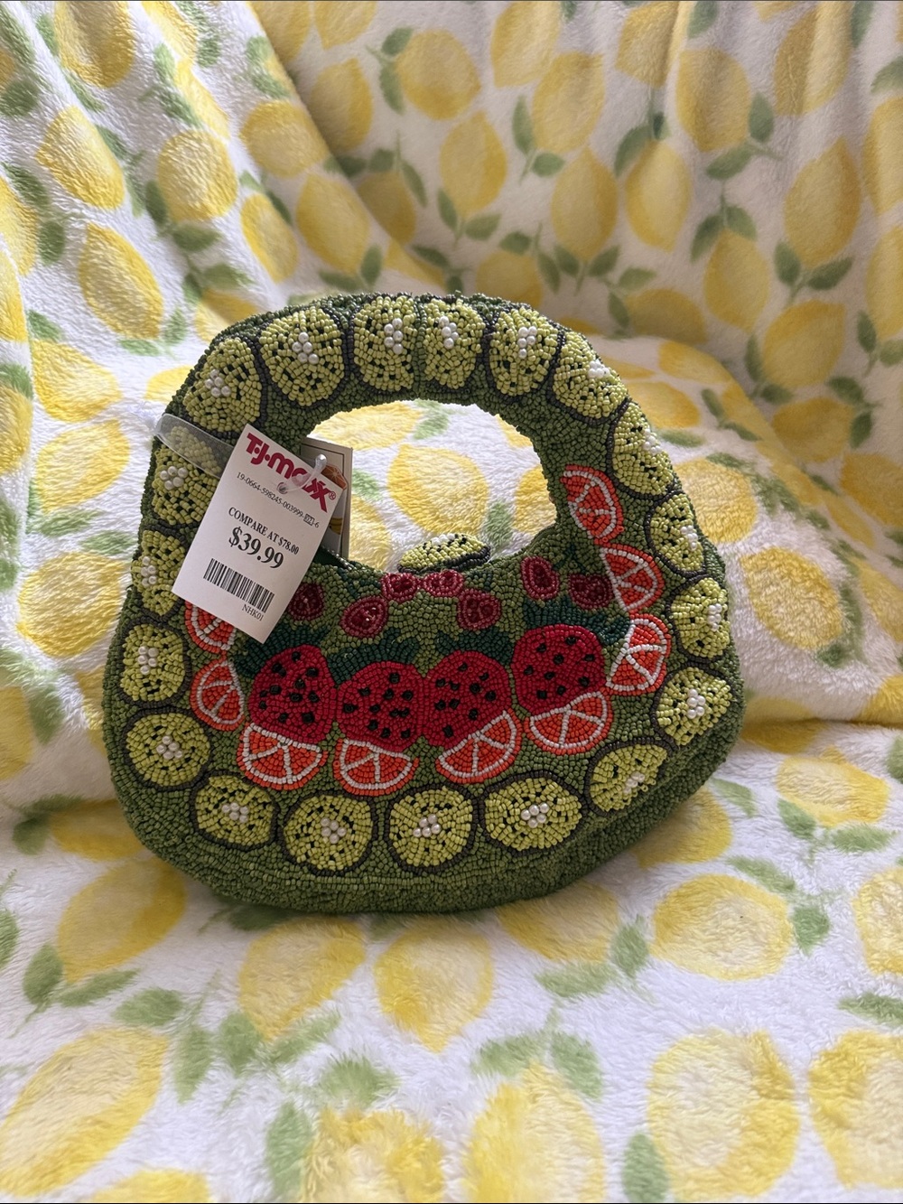 Beaded Green Citrus Handbag with Fruit Motif